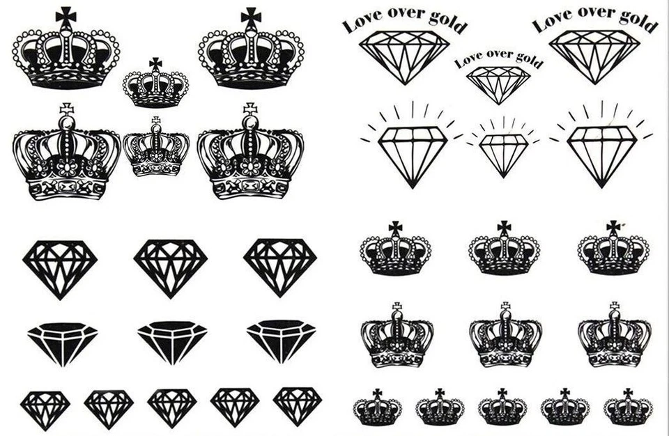 MARKENLOS Flash Einmal Temporary Klebe Tattoo Krone Diamant Body Körper Party Geschenk WOW