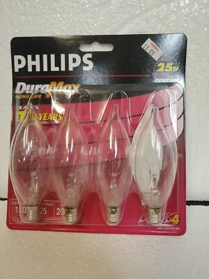 Philips DuraMax 25W Clear Candelabra Base BA9 Bent Tip Light Bulbs 4 Count - Image 1 of 2