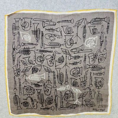 Vintage Tammis Keefe Handkerchief Hankie Band Musical Instrument Print 50s Scarf - Image 1 of 4