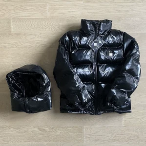 Winter Freizeit Warm Jacken Detachable Hooded Puffer Jacke - Shiny Black - Bild 1 von 23