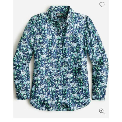 J. Camisa Crew Calce Clásico Fauna Floral Estampado Leopardo Ligera Preppy Talla 6 Foto 1 de 4