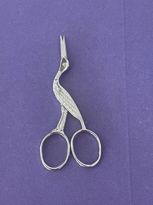 Crane Stork Bird Sewing Embroidery Chrome Scissors 3½" - Image 1 of 4