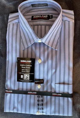 Nueva Camisa de Vestir Para Hombre Kirkland Signature 100% Algodón 80/2 Sin Planchar 16/35 Foto 1 de 3