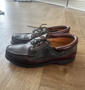 Mens Timberland 3Eye Boat Shoe UK8 Leather 59033 Vibram Sole Brown Green Canvas* - Picture 1 of 8