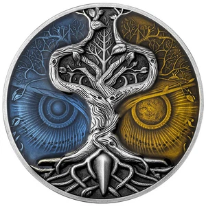 Moneda coloreada antigua llena de resina de plata Niue Mystery Tree 2024 de 2 oz - Imagen 1 de 11