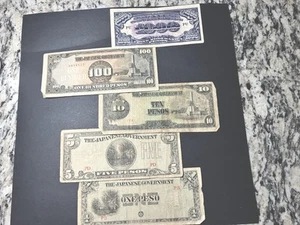 The Japanese Government, 1, 5, 10, 100 & 1000 Pesos WWll Notes - Picture 1 of 12