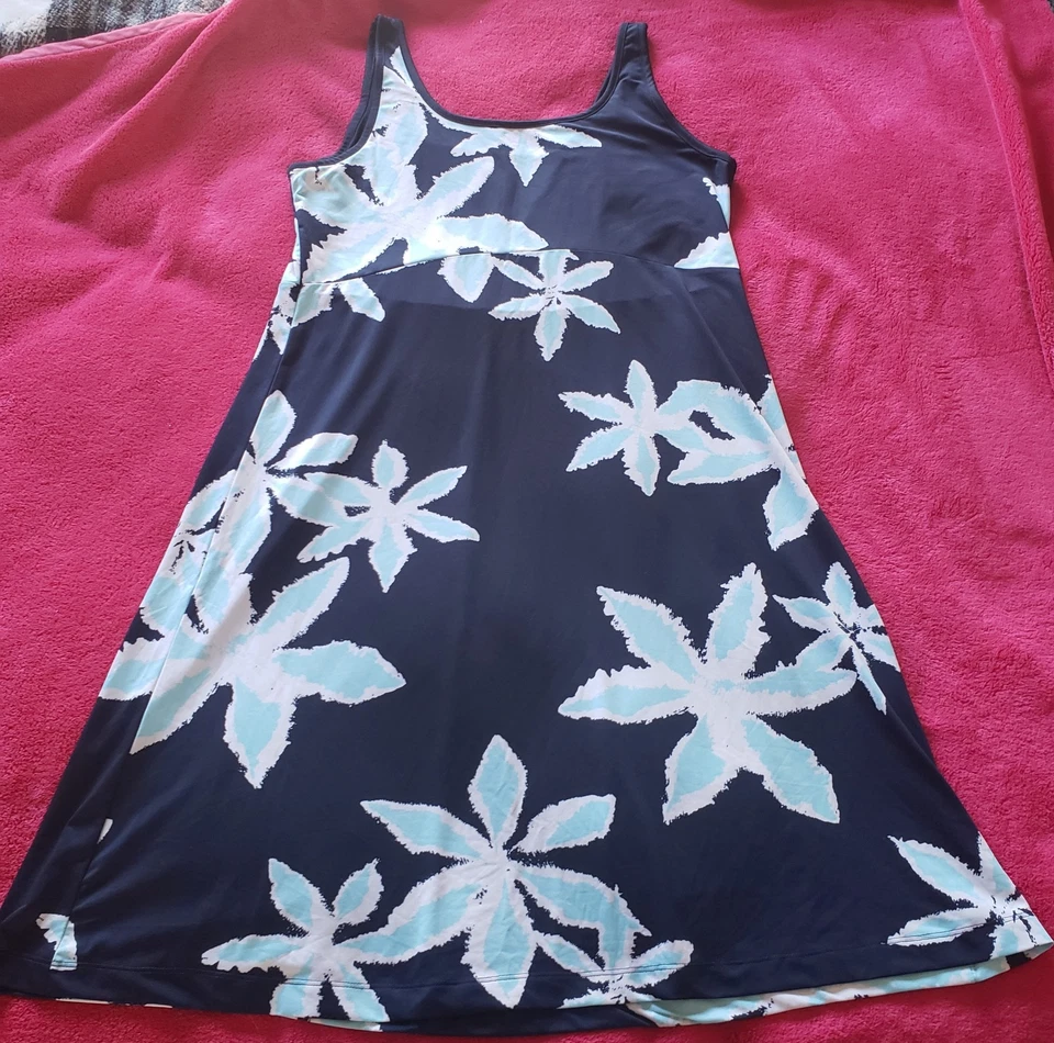 Damas COLUMBIA PFG Azul Marino Floral Sin Mangas Vestido sin Mangas Omni Freeze, talla L Foto 1 de 1
