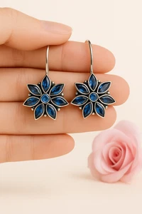 Blue Tanzanite Birthstone Earrings–Handmade 925 Sterling Silver Floral Earring - Picture 1 of 3