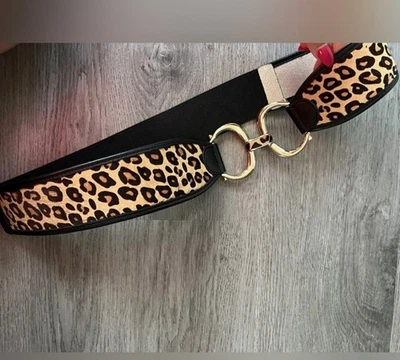 Chico's черный кожаный леопард икры волос блокировки эластичной бежевый ремень Sz M - Изображение 1 из 4