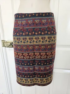 Kenzo Paris Unique Wool Pencil Floral Striped Skirt Burgundy Multi FR 42 UK 12 - Picture 1 of 6