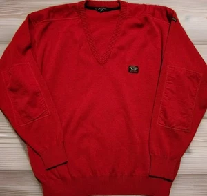 PAUL & SHARK Yachting Red Wool Blend Sweater Crewneck Made In Italy  Elbow Patch - Picture 1 of 10