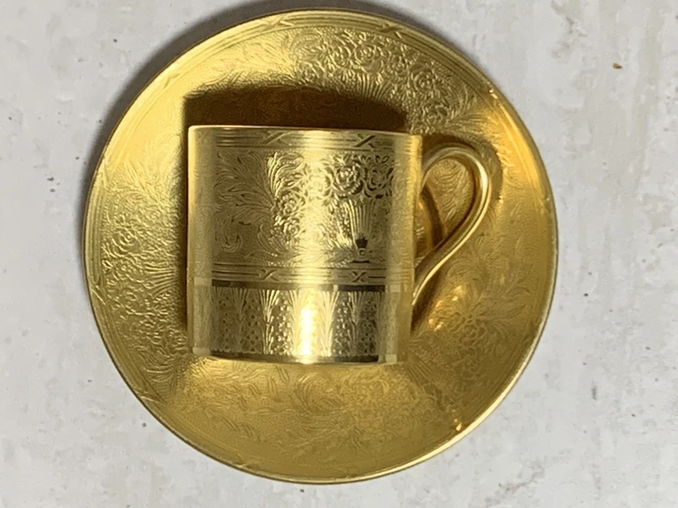 Rare Minton H4601 Solid Gold Acid Etched Roses & Branches Coffee Cup & Saucer - image 1 of 4