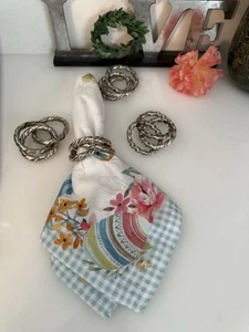 Juego de 4 servilleteros entrelazados retorcidos pesados plateados vintage usados en excelente estado - Imagen 1 de 24