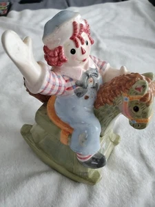 Raggedy Andy With Rocking Horse Ceramic Coin Bank with Original Stopper 9" - Picture 1 of 6
