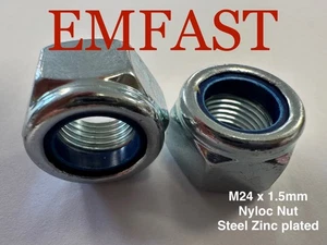 24mm 1.5 metric fine pitch nyloc nut steel zinc plated m24 locking nylon insert - Picture 1 of 2
