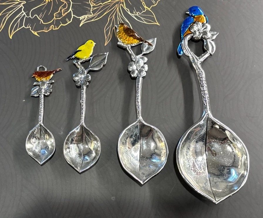 LA CUCINA BY GANZ 4 PC Measuring Spoons Enamel Birds Leaf Spoons with Hooks - Image 1 of 4