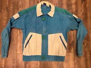 Vintage 1980s Blue & White Ocean Pacific OP Jacket Coat Small Ramie & Cotton - Picture 1 of 8