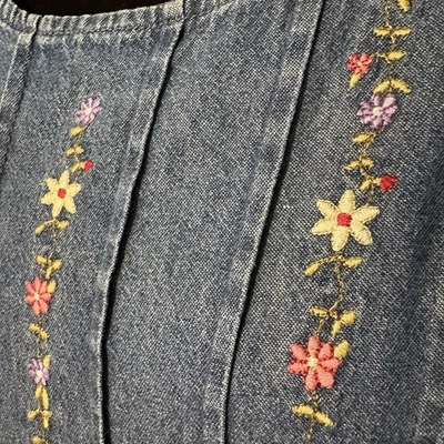 Vtg. Bobbie Brooks Dress Cottagecore Midi/Maxi Sz XL Embroidered Floral Denim - Image 1 of 4