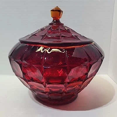 Vintage Ruby Red Tiara Glass Biscuit / Cookie Jar - 8in - Amberina Glass - Image 1 of 4