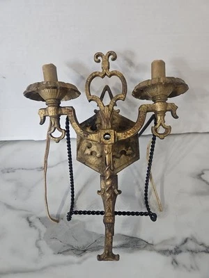 Antiguo candelabro eléctrico de latón arte vintage Foto 1 de 4