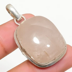 Cuarzo Rosa Piedra Preciosa Hecho a Mano 925 Plata de Ley Joyería Colgante 4.2cm - Imagen 1 de 5
