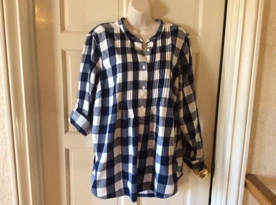 Blusa de franela plisada a cuadros blanca y negra Lands End talla 18 Foto 1 de 3