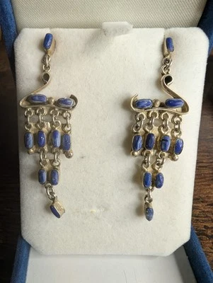 Pendientes grandes hechos a mano Taxco de plata de ley lapislázuli Foto 1 de 4