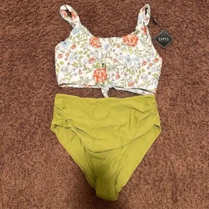 ZAFUL Set Simwear Tankini Donna Verde Floreale Annodato Anteriore Taglia XL Nuovo con etichette - Foto 1 di 10