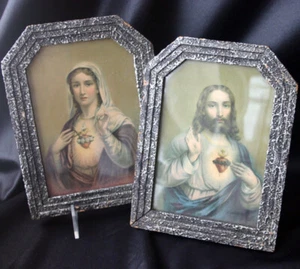 Impresiones vintage del Sagrado Corazón de VIRGEN MARÍA Y CRISTO en marcos - Imagen 1 de 9