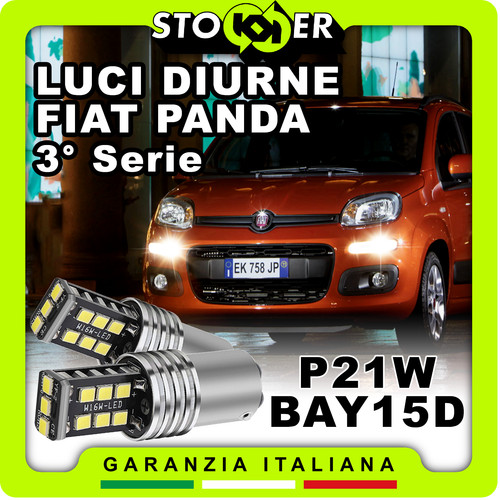 COPPIA LUCI DIURNE POSIZIONE LED P21W BAY15D 6000K CANBUS FIAT PANDA 3° SERIE