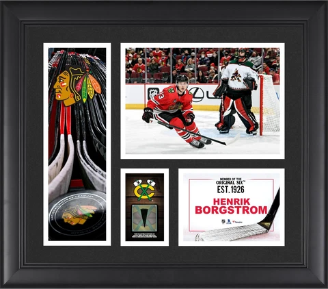 Henrik Borgstrom Blackhawks FRMD 15" x 17" Collage with a Piece of GU Puck Cover