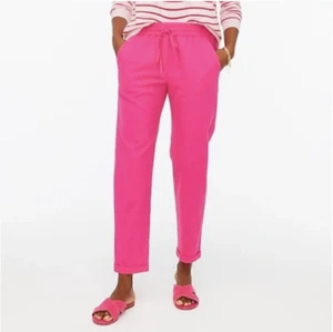 J.CREW Linen-Cotton Blend Drawstring Pant 2 Pink Summer NWT Cuffed Tie Waist - Picture 1 of 9