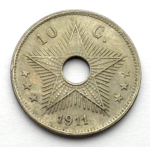 BELGIAN CONGO 10 CENTIMES 1911 KM#18 1Y9.3 - Picture 1 of 2