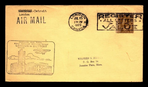 Canada 1929 - First Regular Official Flight London to Detroit - F27964 Cover