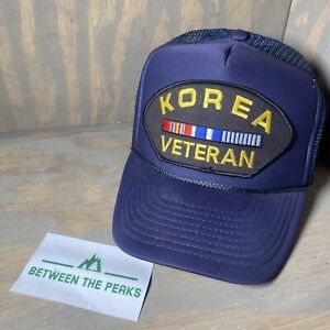 Vintage Korea Veteran Hat Korean War Vet Patch Snapback Blue Military Ball Cap