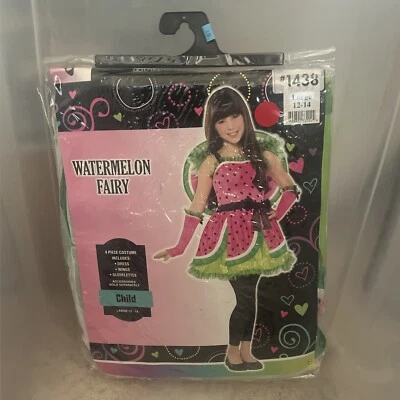 Sandía Hada Halloween Disfraz Niño Grande 12-14 Vestido Alas Guantes Foto 1 de 3