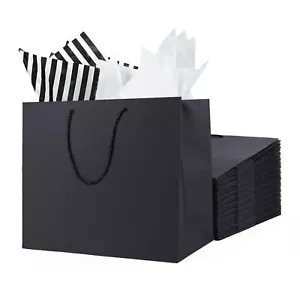 10 Pcs Gift Bags with Tissue Paper 14x5x10inch Black Paper Bags Durable Shopp... - Picture 1 of 7