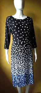 MILLERS - Ladies - Black, Cobalt & White - 3/4 Sleeve Spotted Dress - Size 12 - Picture 1 of 9