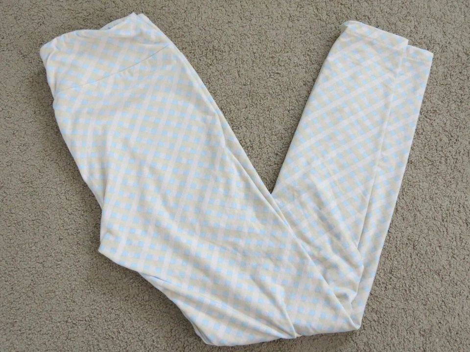Leggings a cuadros SO SOFT LulaRoe azul pastel + amarillo - mujer talla única Foto 1 de 1