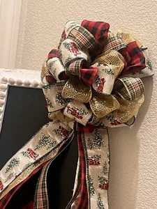 TREE TOPPER CHRISTMAS BOW LARGE ships fluffed 12x28 inch LONG FLOWY TAILS - Picture 1 of 8