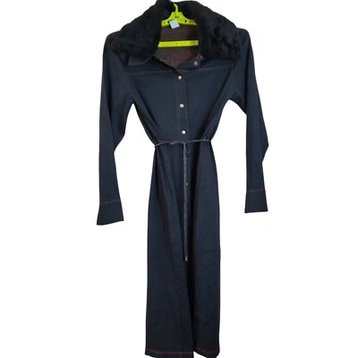 Casaco jeans vintage Y2k pequeno longo gola de pele sintética casaco Penny Lane - Imagem 1 de 4