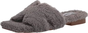 Steve Madden Seek Grey Slip On Squared Open Toe Comfy Low Heel Flat Slippers - Picture 1 of 9