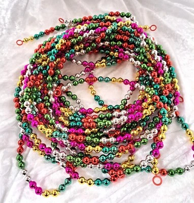 5 件老式多色塑料圣诞珠链/花园 - 约 94"每件 — 第 1/4 张图片