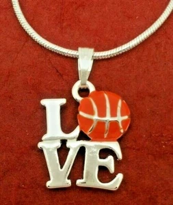 I Love Basketball Necklace Charm Pendant and Chain gift for the Basketballer - Picture 1 of 3
