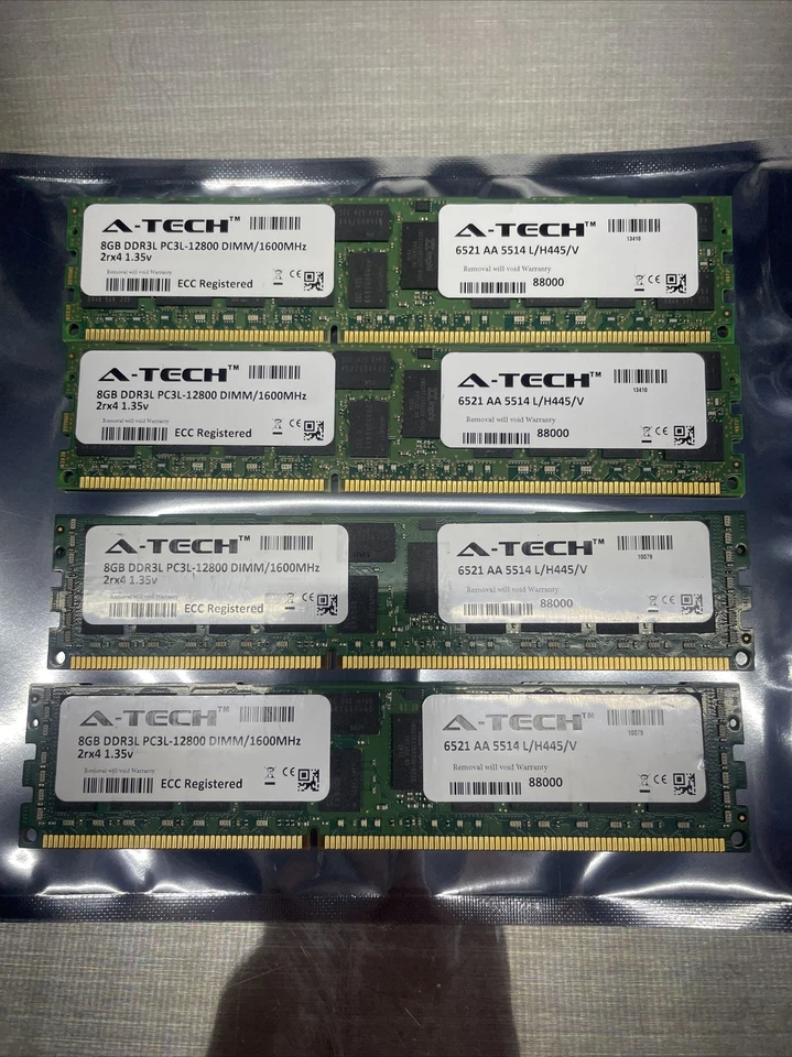 LOT (4) 8GB PC3L-12800R DDR3 ECC Server Memory RAM  - Image 1 of 1