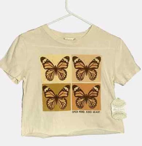 Altar'd State Graphic Crop T-Shirt Top Women’s X Small Beige w/Butterflys NWT - Picture 1 of 13