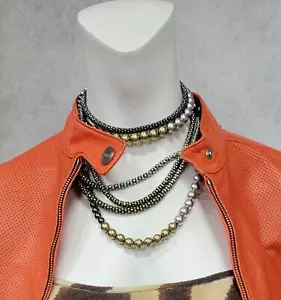 3 Strand Gunmetal Silver Gold Tri Tone Layered Bead Necklace Mixed Metals 32-35" - Picture 1 of 6