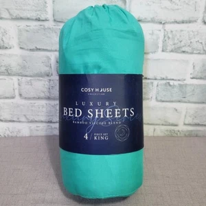 Cosy House Luxury Bamboo Turquoise King Sheet Set Hypoallergenic Corner Straps