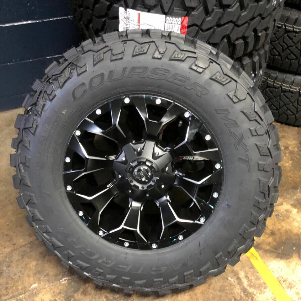 17x9 Fuel Assault D546 Black Wheels Rims 33" MT Tires 5X5 Jeep Wrangler JK JL - Image 1 of 4