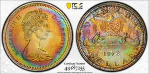 1972 Canada Voyageur Ag Silver Dollar $1 PCGS SP68 Dark Fully Rainbow Toned - Picture 1 of 23